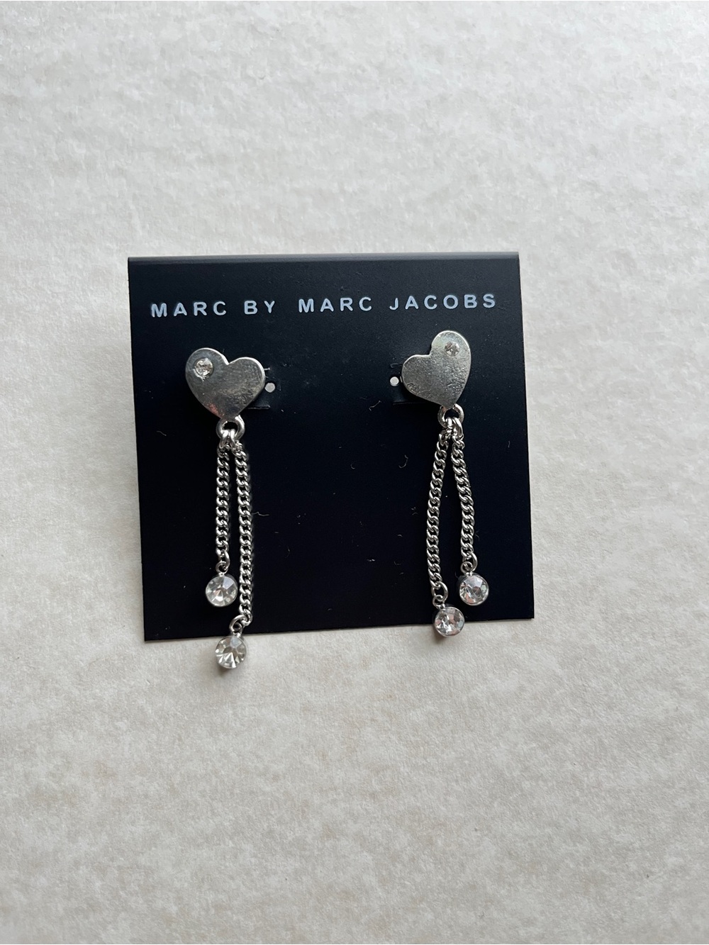 Marc by Marc Jacobs Silver Heart Drop Earrings with Crystal Dangles